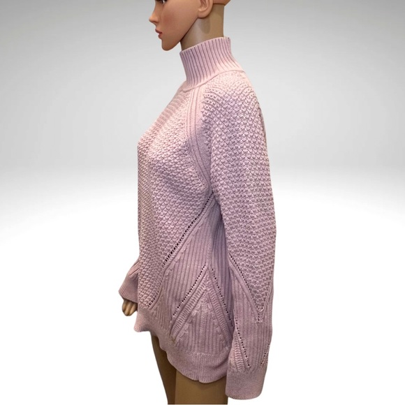 Calvin Klein High Neck Sweater Pullover Long Sleeve Rose Pink Mixed Knit Women L - Picture 2 of 10
